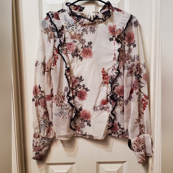 Zara Victorian Floral Mock Neck Blouse Size Small - Picture 2 of 8